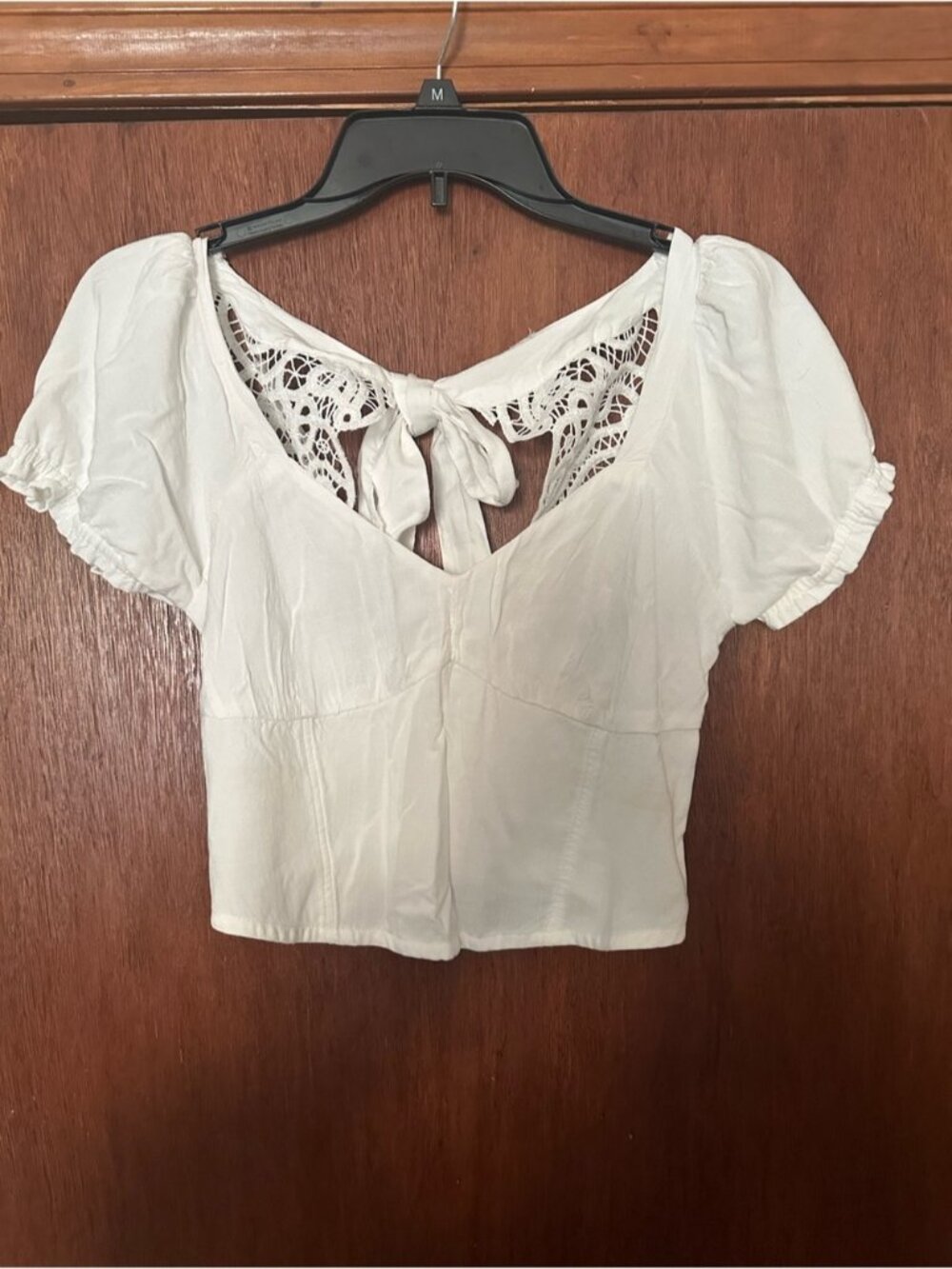 White Lace-Back Tie Crop Top